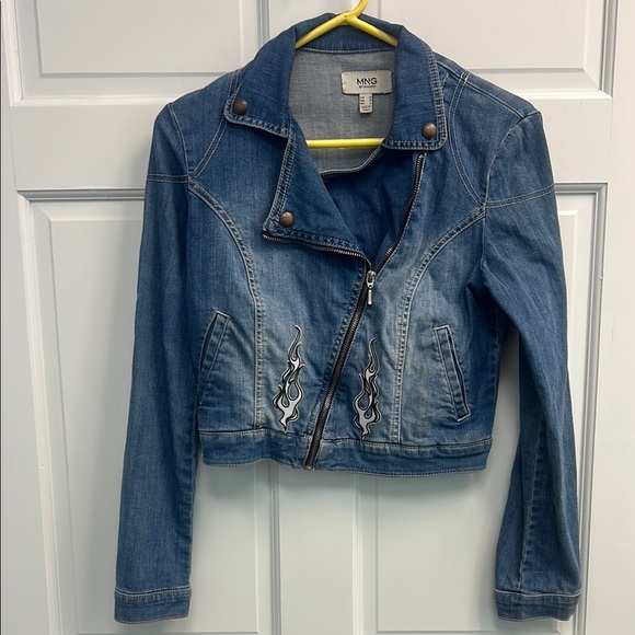 Mango Jackets & Blazers - MNG by Mango Cropped Denim Moto Jacket Size M